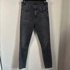 Citizens of Humanity Rocket Ankle High-Rise Skinny Jeans - Dark Gray/Black Wash